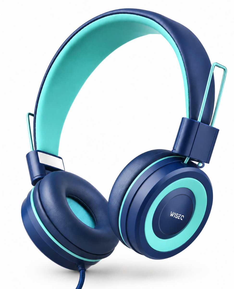 Kinder Koptelefoon met Draad – Koptelefoon Kind – HUFTERPROOF Hoofdtelefoon met Kabel en Microfoon voor School en Tablet – Geluidsdempend – Volumebegrenzer