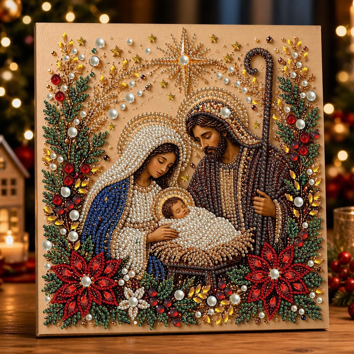 Casalora® DIY Jezus Parel Diamond Painting Kit – 5D Speciale Vorm – Christelijke Mozaïek Knutselset voor Volwassenen – Religieuze Wanddecoratie met Lijst – 20 x 20 cm