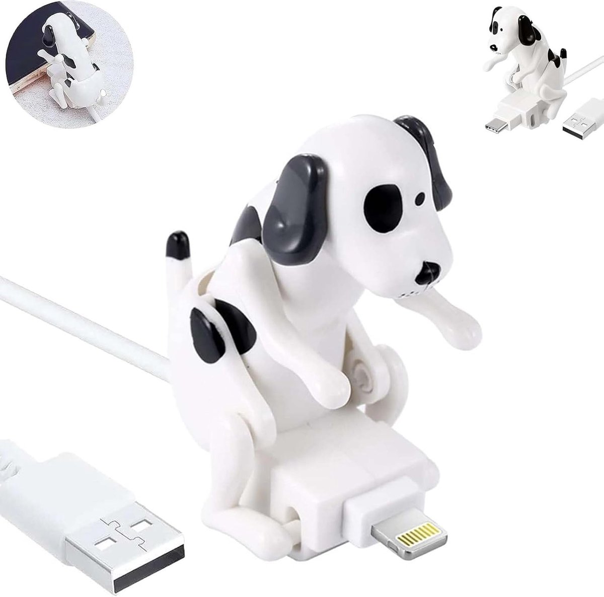 Oplaadkabel met Bewegend Speelgoedhondje, Geschikt voor Apple Lightning-naar-USB-A, Grappige Snellaadkabel, Draagbare Telefoonkabel voor Opladen en Gegevensoverdracht, Wit