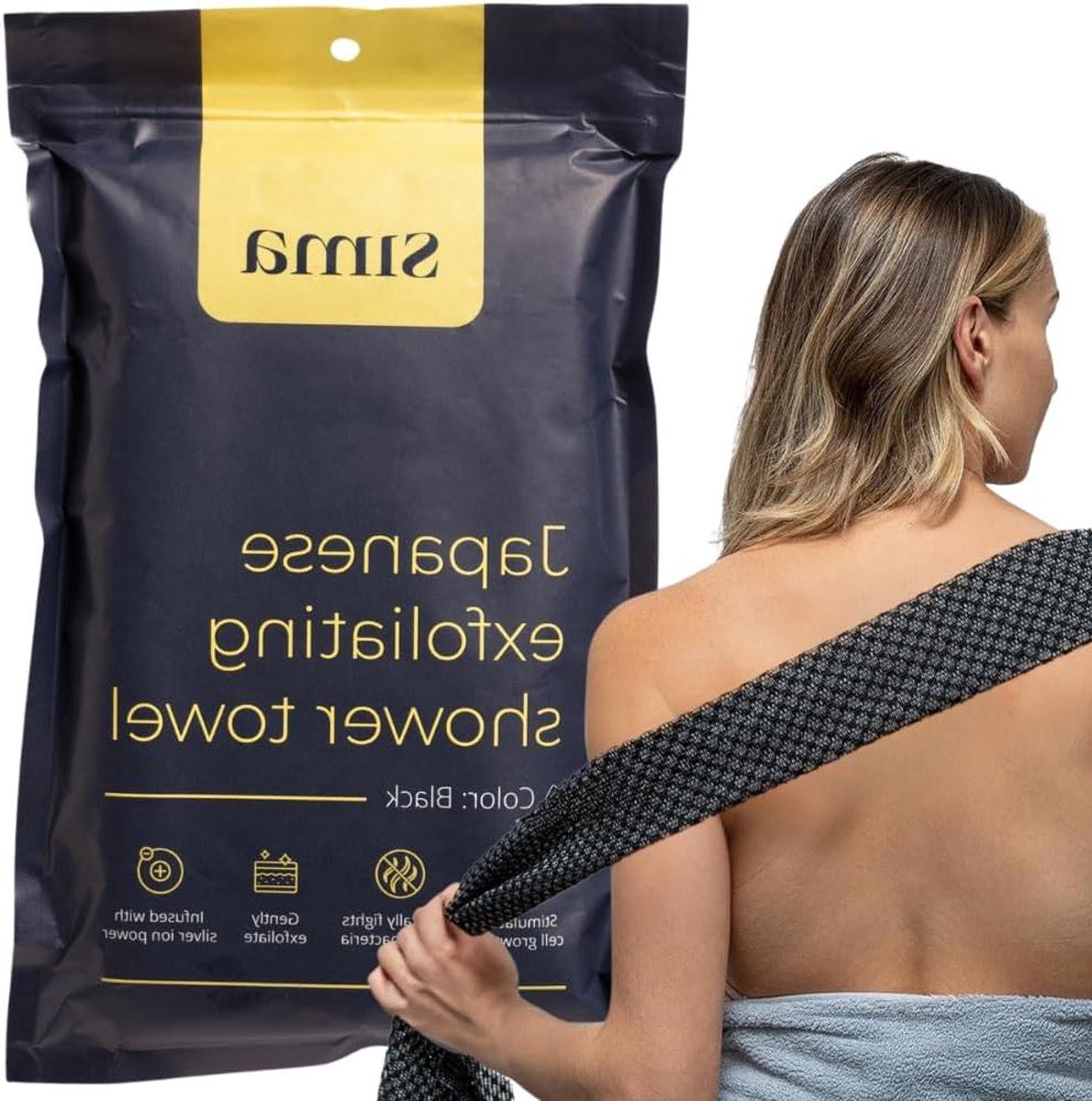 Exfoliërende washand - Scrub handdoek - Huid vernieuwen - Zeshoekige vezels - Extra lang - Zwart