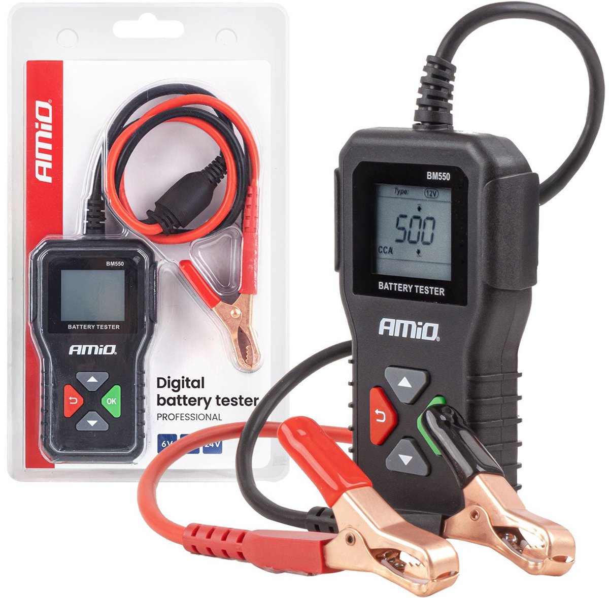 AMiO Professionele Digitale Accu Tester 2-220Ah 6V/12V/24V voor Auto, Motor en Vrachtwagen - Batterijtester Werkplaats