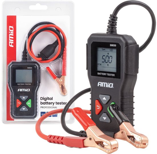AMiO Professionele Digitale Accu Tester 2-220Ah 6V/12V/24V voor Auto, Motor en Vrachtwagen - Batterijtester Werkplaats