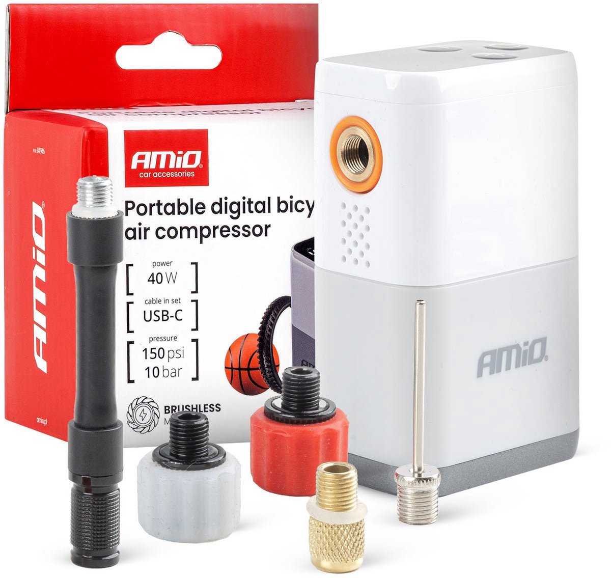 AMiO Draagbare Digitale Fietscompressor 40W USB-C Oplaadbaar - Mini Compressor Fietsband Oppompen tot 150 PSI