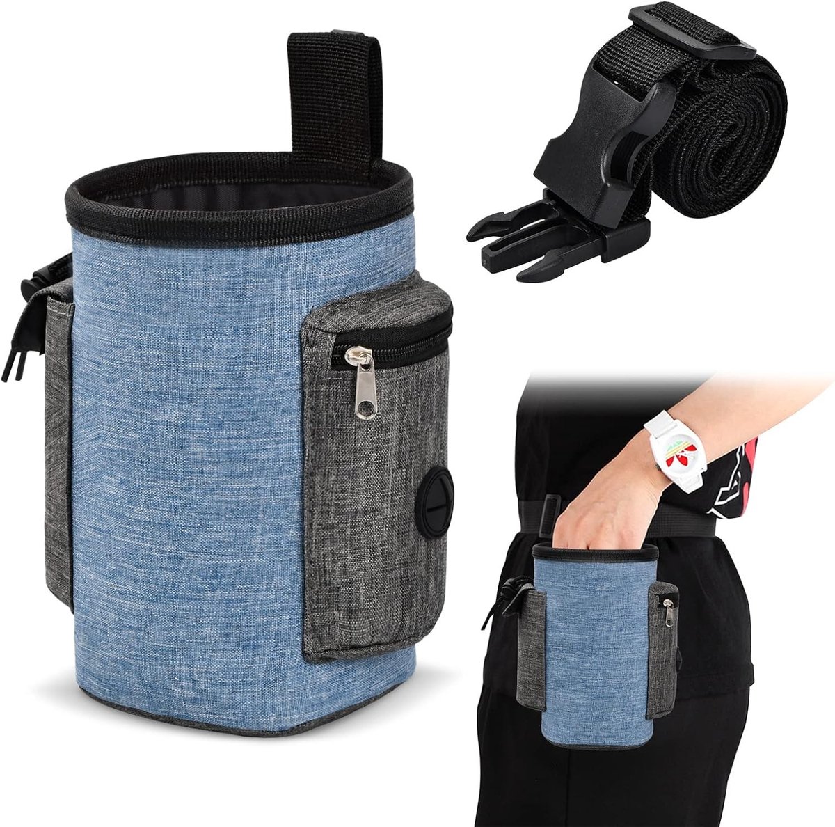 Multifunctionele Hondensnack Tas voor Training, Wandelen en Reizen - Verstelbare Voedselzak voor Honden, Hygiënische Snackopslag en Handige Draagtas (Blauw)