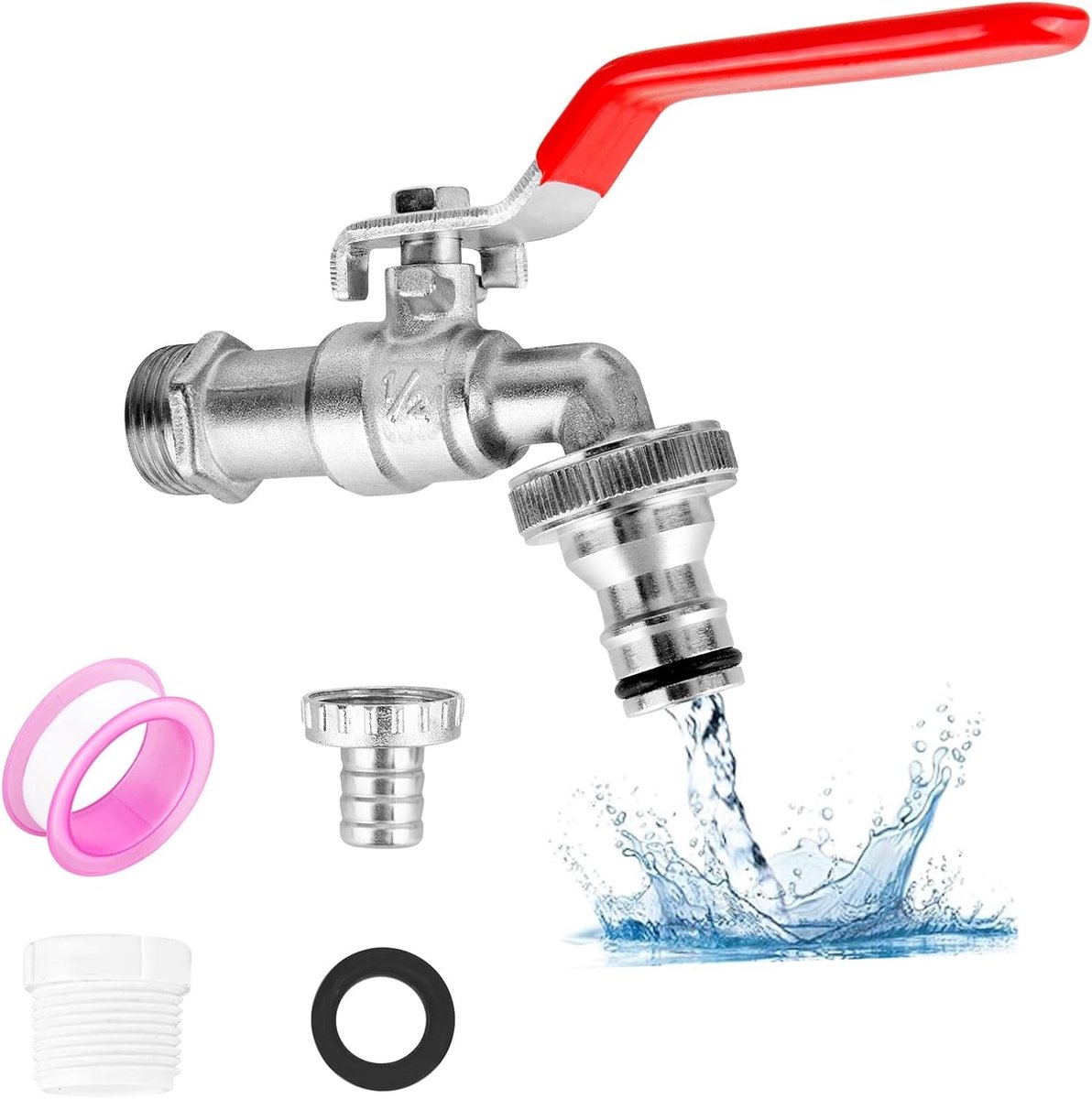 Duurzame Messing Tuinkraan 1/2 Inch, Roestvrij, Vorstbestendig met 2 Slangverbindingen en 1 Rolafdichting, Ideaal voor Buitengebruik en Tuinonderhoud