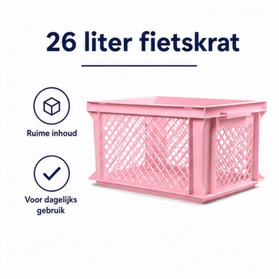 Vintag Fietskrat - 26 Liter - 40 x 30 x 22 cm - Kunststof - Roze — afbeelding 2
