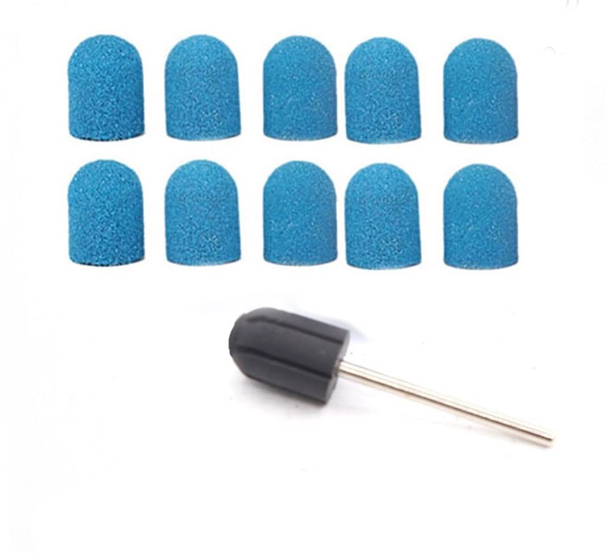 Sanding Bands 13mm x 19mm voor Drommels, Elektrische Boormachines en Manicure Gereedschap - 1 Boorkop + 10 Schuurcaps - Voor Nagelverzorging en Schuren