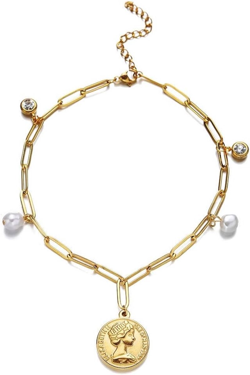 Stijlvolle RVS Tassel Vierkante Halsketting en Enkelsieraad met Zoetwaterparels en Kristallen voor Dames en Meisjes, Perfect voor Zomerfeestjes, 25cm, Duurzaam en Modebewust