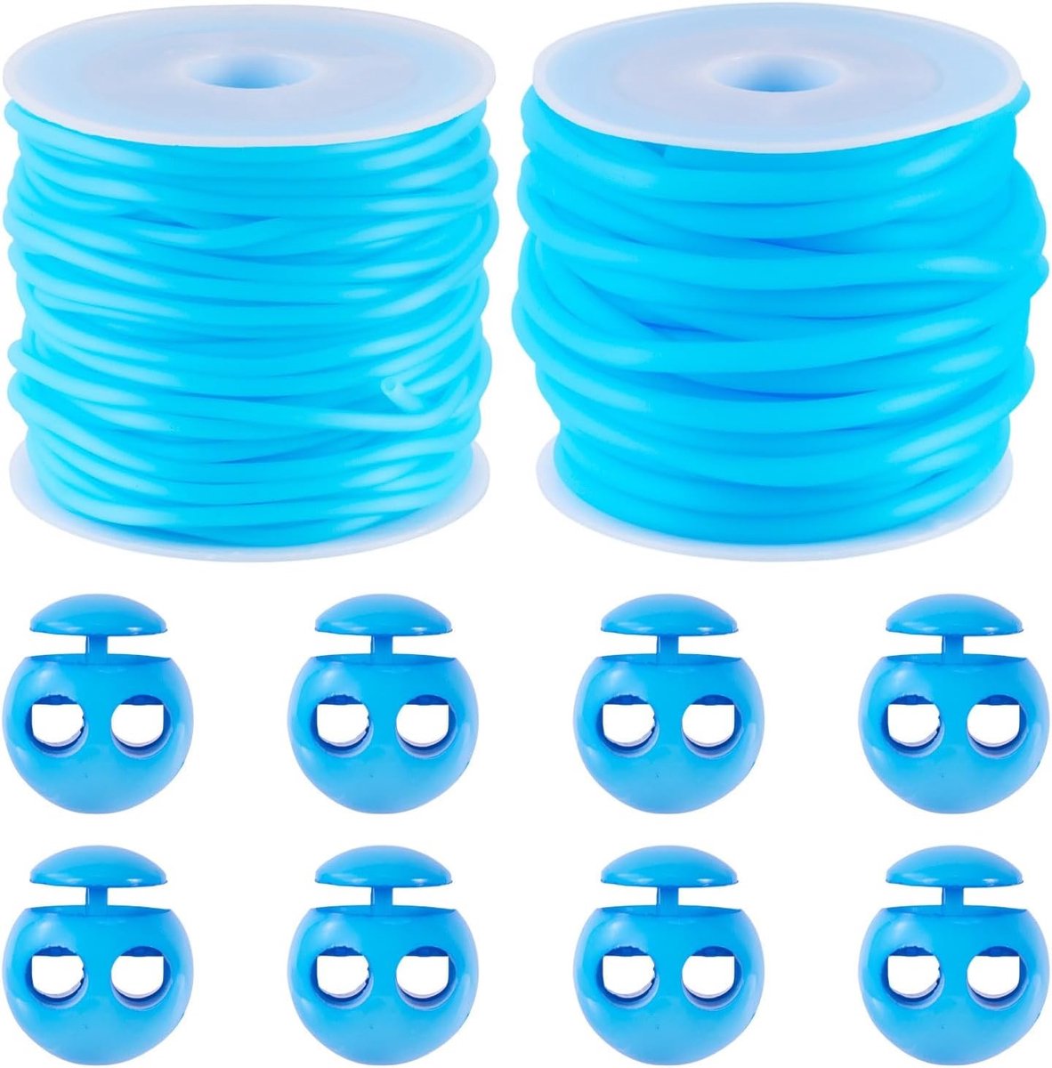15m Holle Rubberkoord met Plastic Koordsluitingen 2mm 3mm voor Breien, Haarstyling en Sieradenmaken, Diep Sky Blue