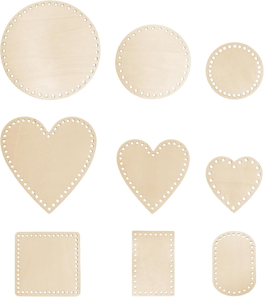 Set van 9 Haakwerk Bodems van Natuurlijk Hout voor Mandjes en Handtassen, DIY Weefbenodigdheden in Diverse Maten en Vormen voor Creatieve Projecten