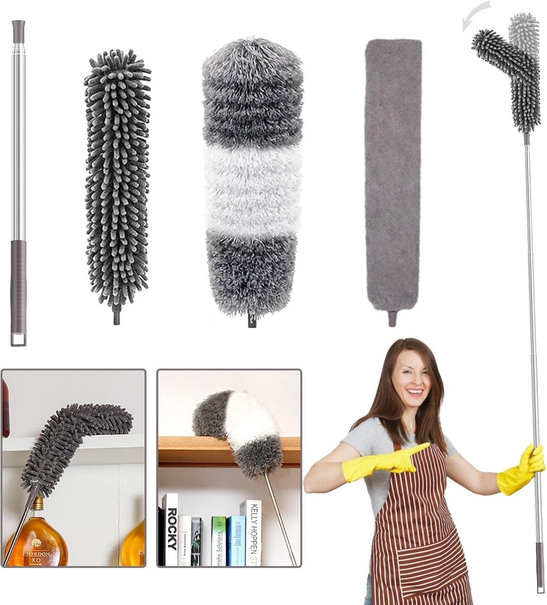 Verstelbare Telescopische Duster tot 252 cm - Microvezel Stofborstel voor Hoeken, Dekens en Spinwebben - Set van 4 Stuks