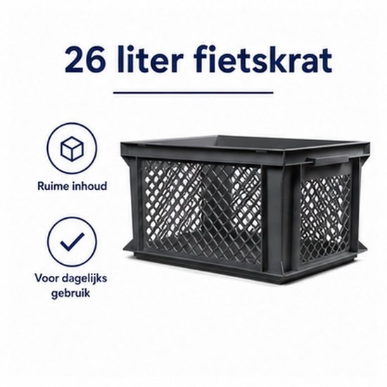Vintag Fietskrat - 26 Liter - 40 x 30 x 22 cm - Kunststof - Donkergrijs — afbeelding 2