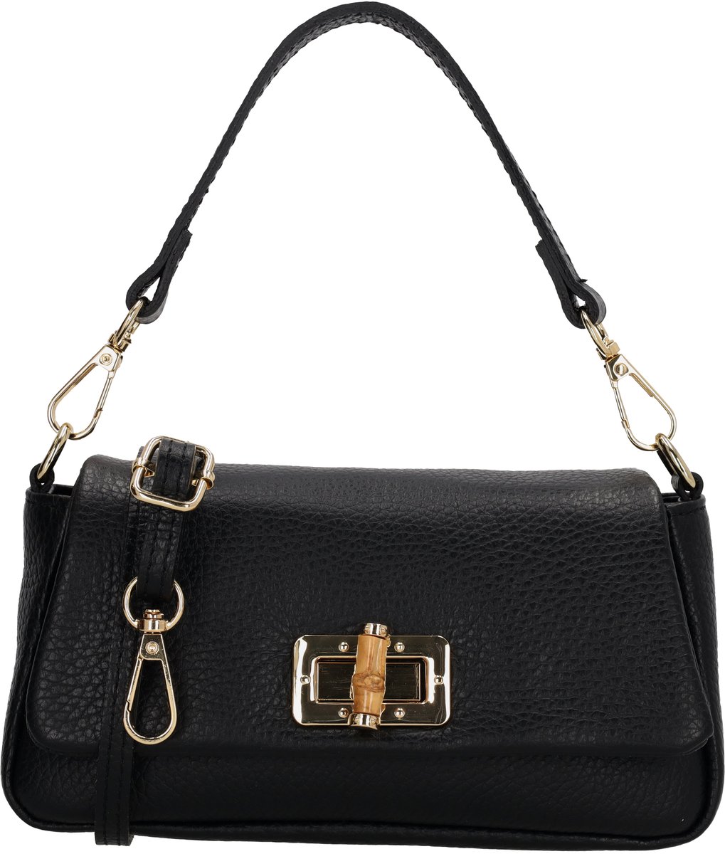 Charm London Vittoria Crossbodytas - Damestas - Schoudertas - Draaisluiting - Afneembaar Handvat - Verstelbare Schouderband - Compact - Leren Dames Tas - Zwart