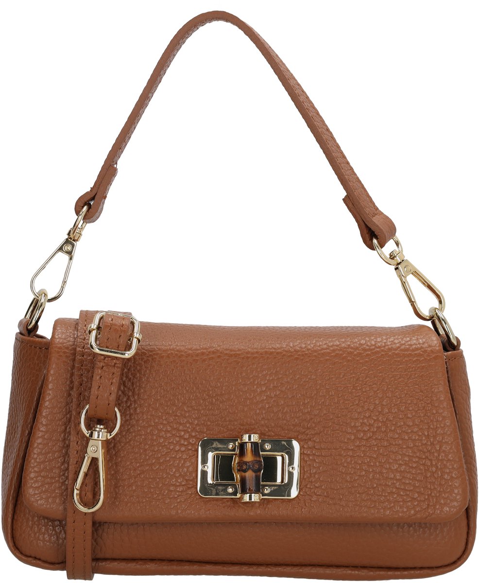 Charm London Vittoria Crossbodytas - Damestas - Schoudertas - Draaisluiting - Afneembaar Handvat - Verstelbare Schouderband - Compact - Leren Dames Tas - Cognac