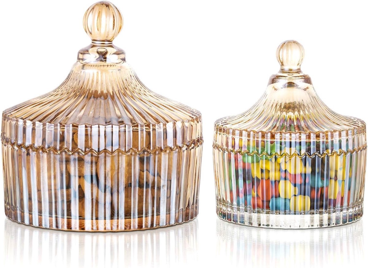 Snoeppot met tekst - Amber - 250ML+650ML - Vintage Glazen Pot - Voor Verjaardagscadeau