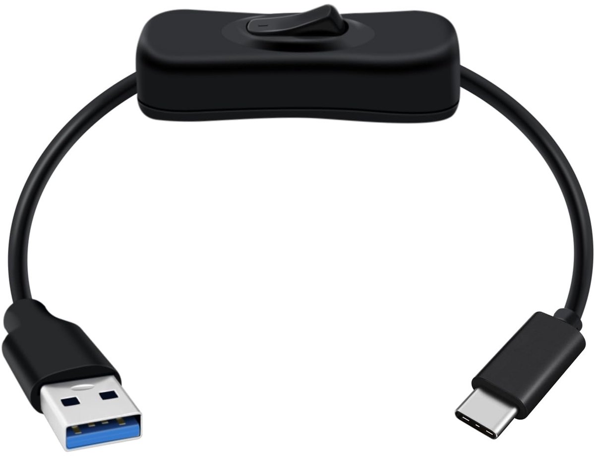 Kabel USB C naar USB 3.0 met Schakelaar - Zwart - 0.3 m - Hoge Snelheid Gegevensoverdracht en Snelladen - Voor Mobiele Apparaten en Tablets