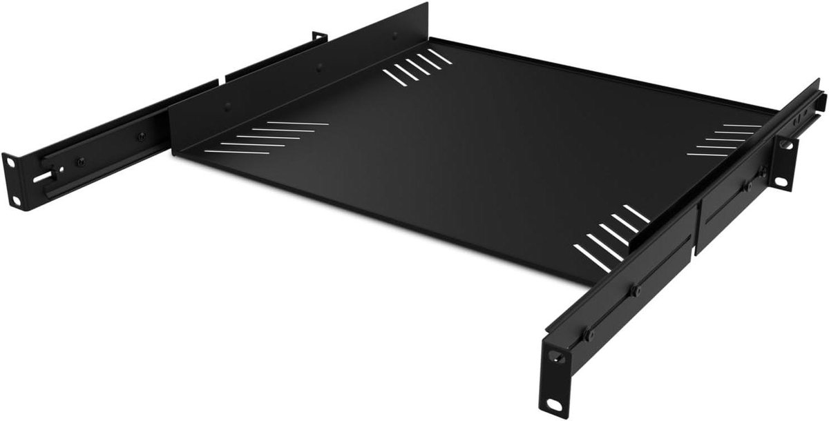 Rack Lade - Uitschuifbaar Plankje - Rack Organisatie - 1U Universeel - 48 cm Breed - Zwart