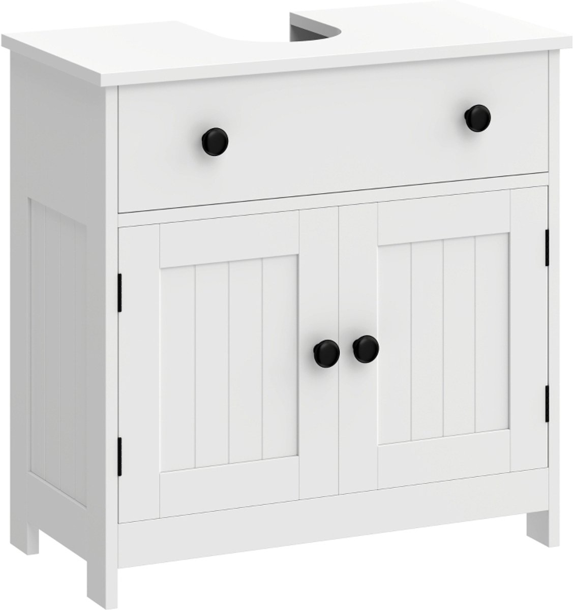 MIVRAY Wasbakonderkast - Modern Vrijstaand Ontwerp Met Soft Close Scharnieren - Met Lade En 2 Deuren - MDF - Wit - 60 Cm
