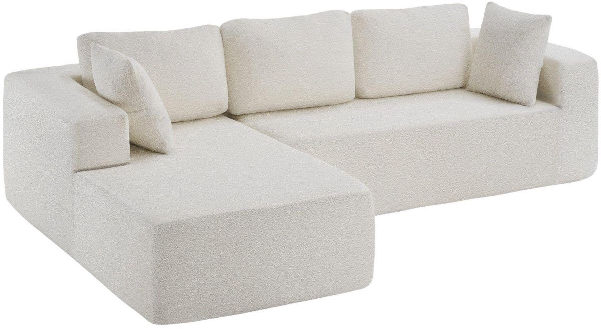 tectake® Hoekbank – L-Vormige Loungebank – Comfortabele Zitbank met Premium Schuim en Antislip Onderzijde – Moderne Bank voor Woonkamer - Bouclé crème