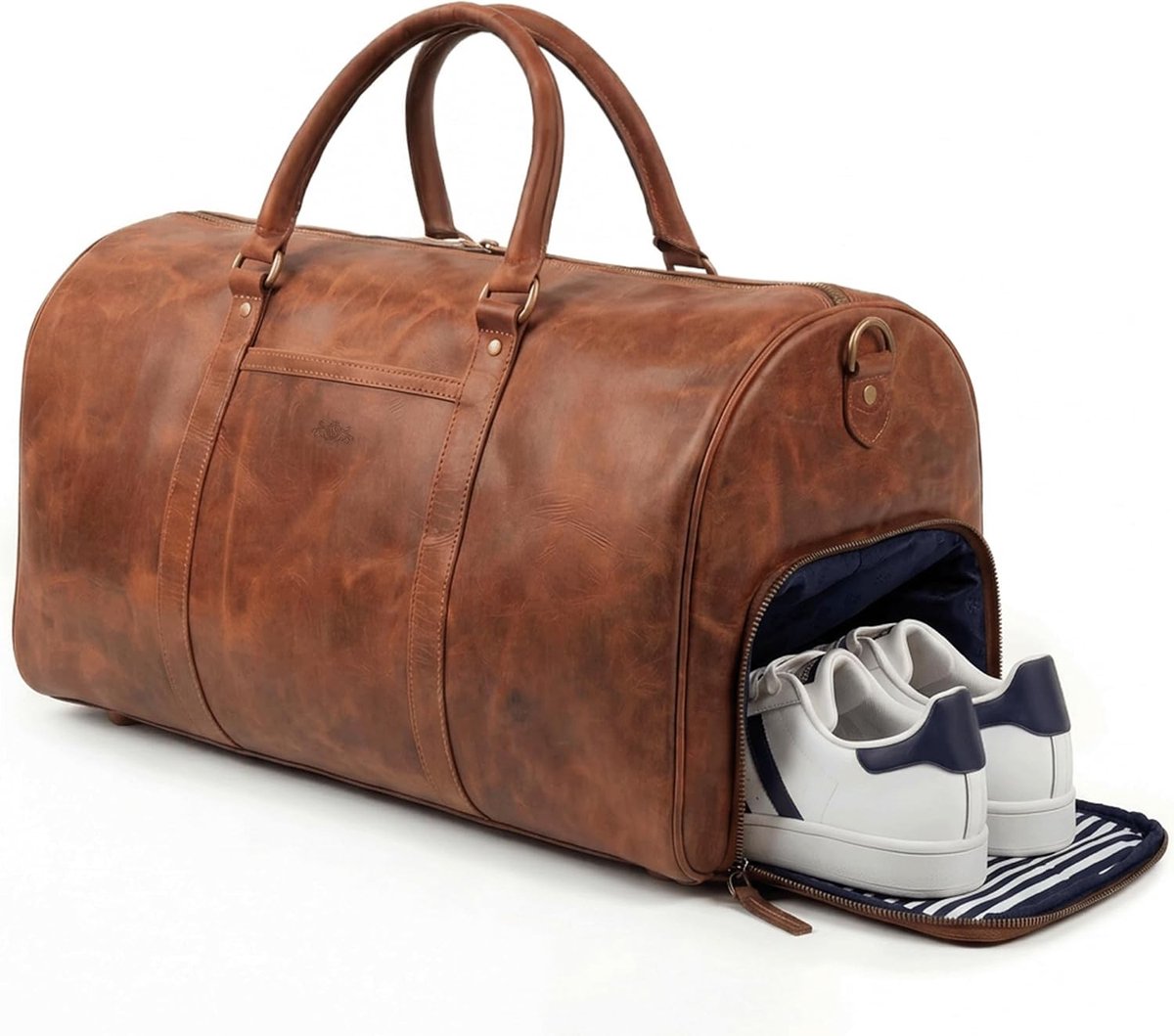 Reistas - Lichtbruin - 59 x 30 x 28 cm - Echt Leer met Schoenvak - Voor Heren en Dames