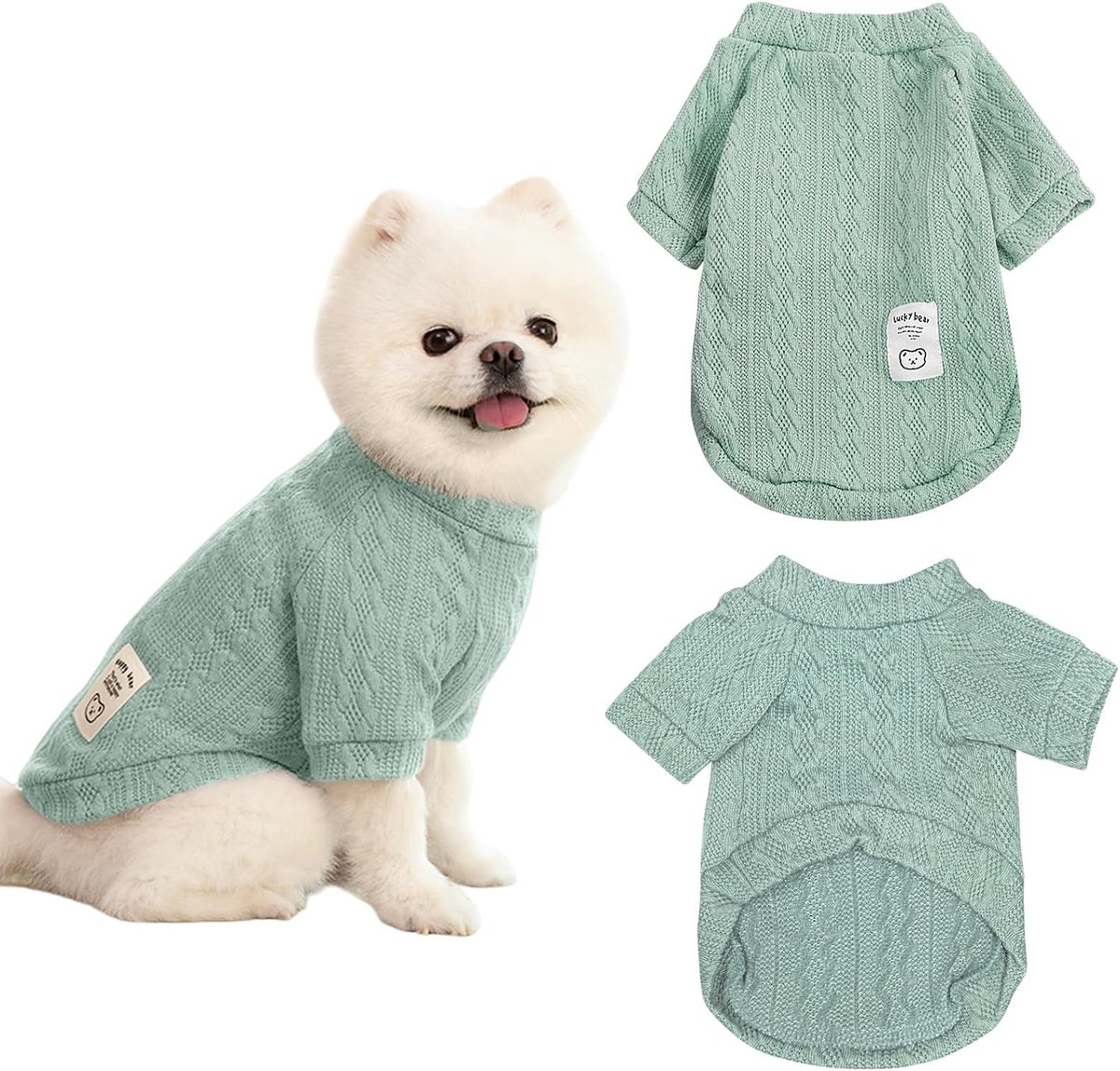 Honden- en kattentrui voor kleine en middelgrote honden in de winter, turtleneck, groen, maat S, perfect voor Chihuahua en Yorkie