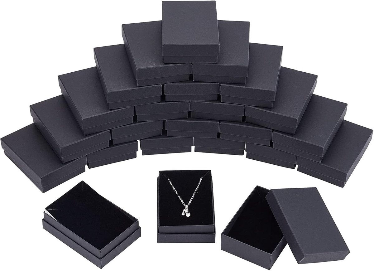 60 Stuks Kartonnen Sieraden Dozen voor Kettingen, Oorbellen en Ringen - Zwart, Rechthoekig, 9 x 6,5 x 2,8 cm, Perfect voor Cadeaus en Opslag