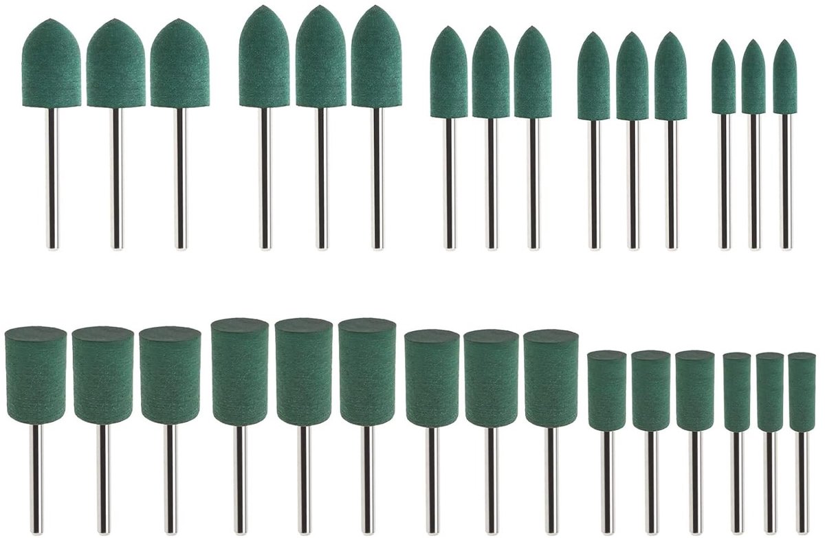 30 Stuks Rubber Polijstbits in Kegel- en Cilindervorm voor Dremel - Polijsten, Schuren en Bewerken van Edelstenen en Metaal met 3mm tot 12mm Koppen
