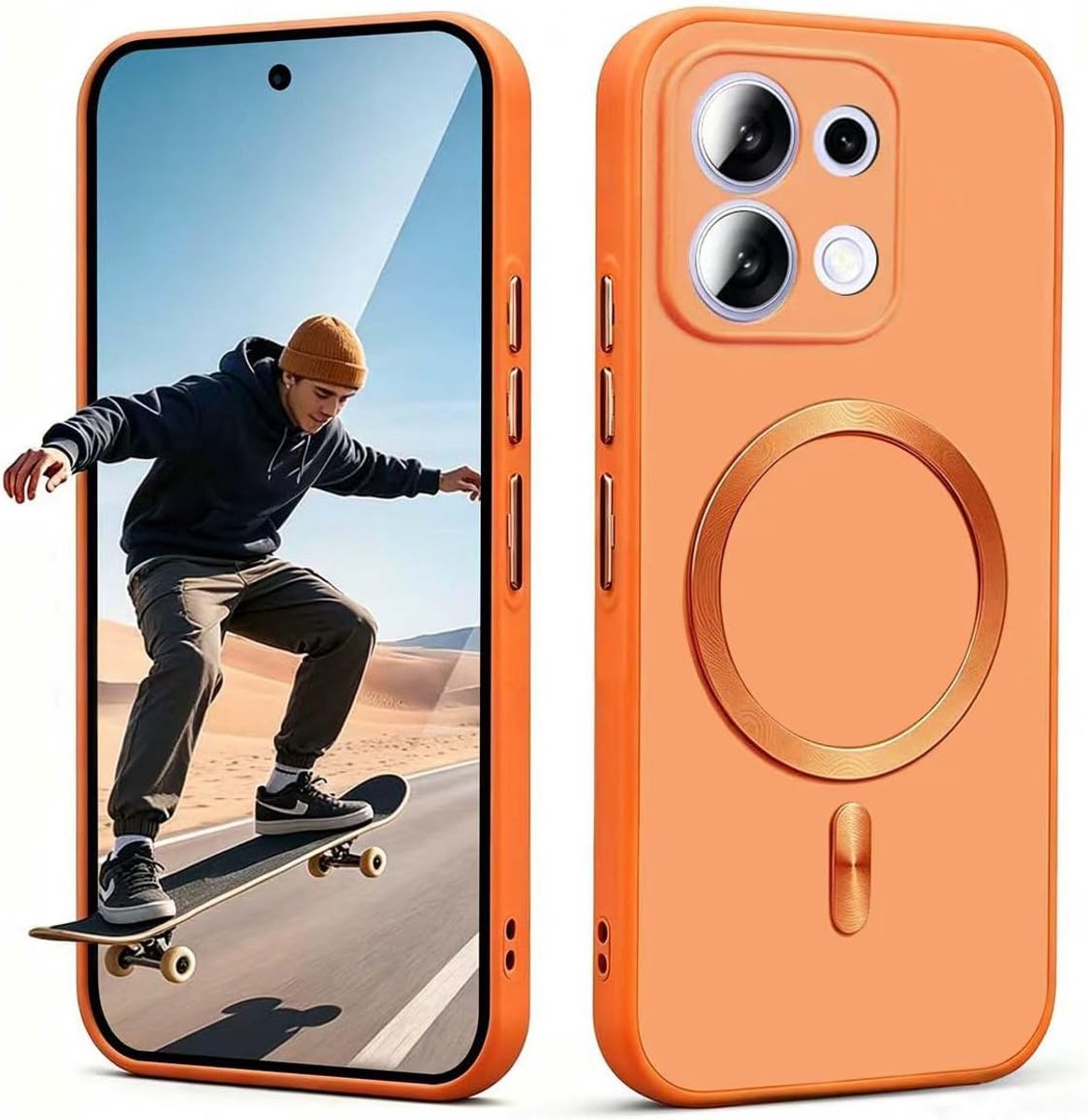 Zandarix Hoesje Geschikt voor Oppo Reno 16 / 16 Pro - Geschikt voor Mag - Ingebouwde Metalen Ring - Draadloos - Back Cover Hoesje - Oranje
