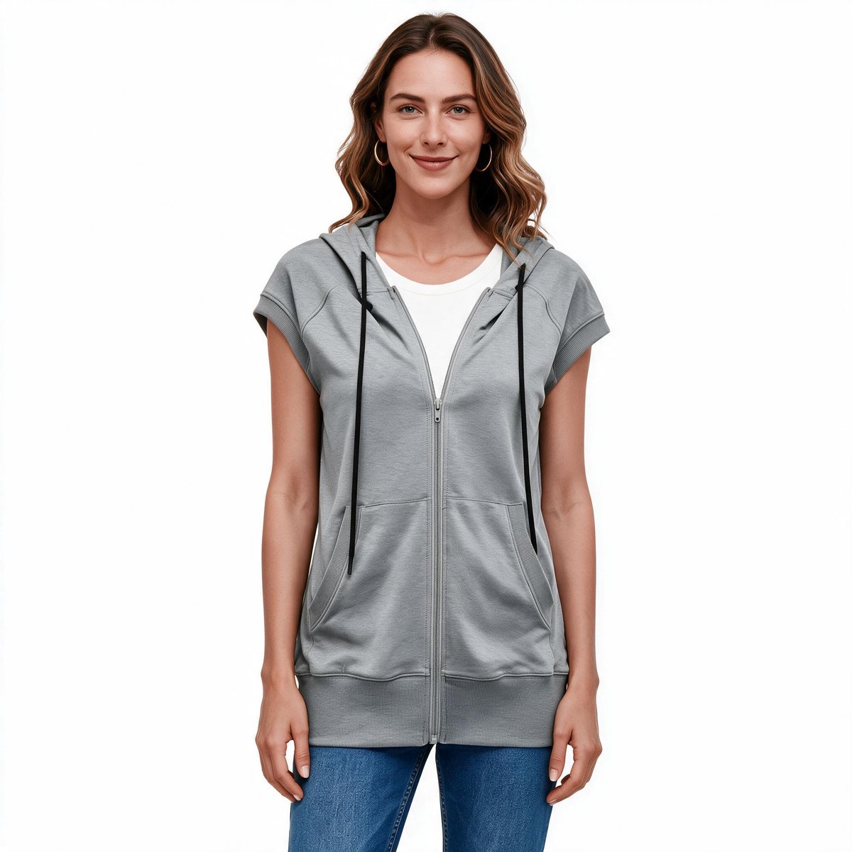 Imily Bela Dames Mouwloos Hoodie Vest met Rits en Zakken