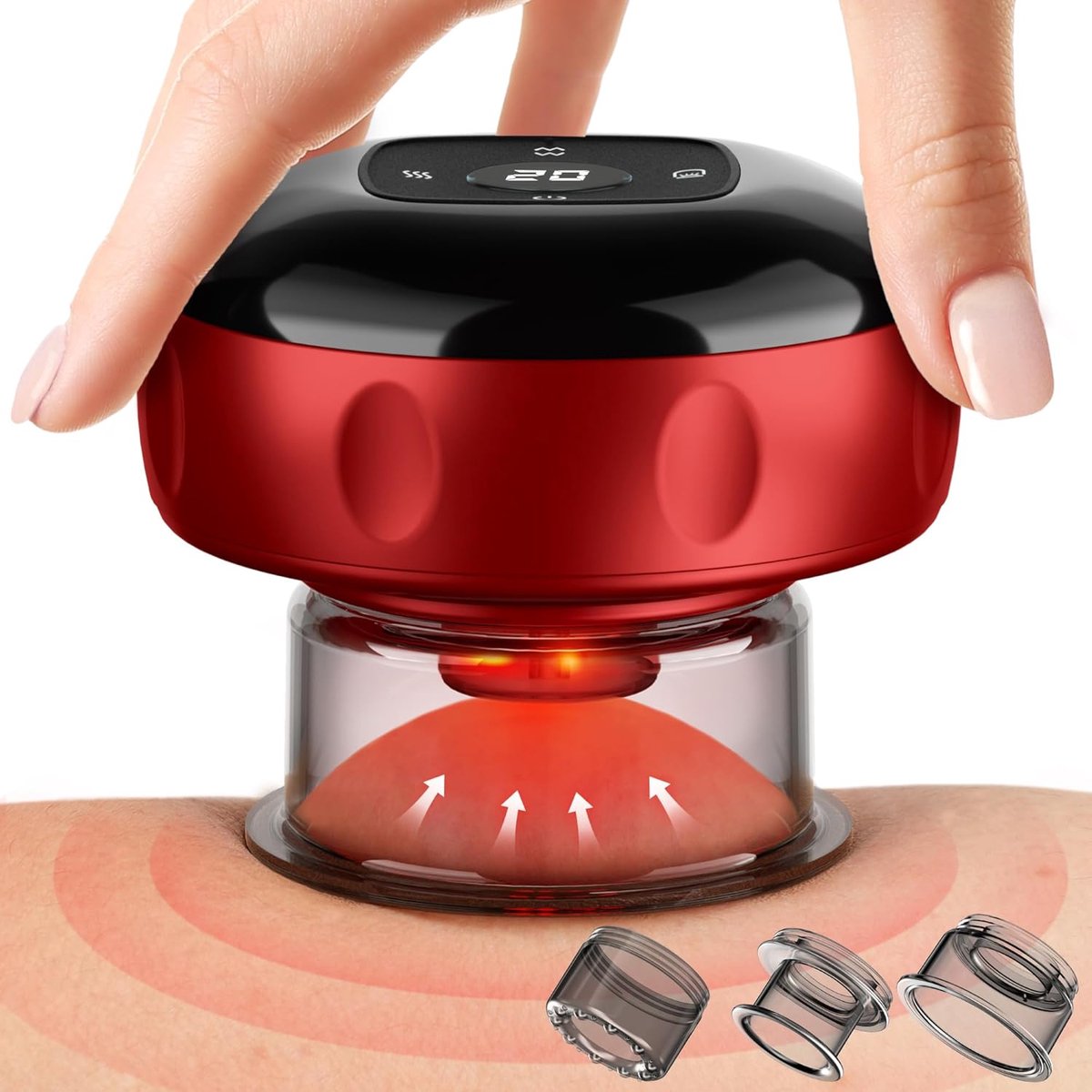 1-delige cuppingset- 7-in-1 slimme cuppingtherapie-massager. Rode licht cuppingtherapieset met 2 standen voor gerichte spierpijn, een strakkere huid, cuppingkit met 12 zuig- en warmtestanden en gua sha.
