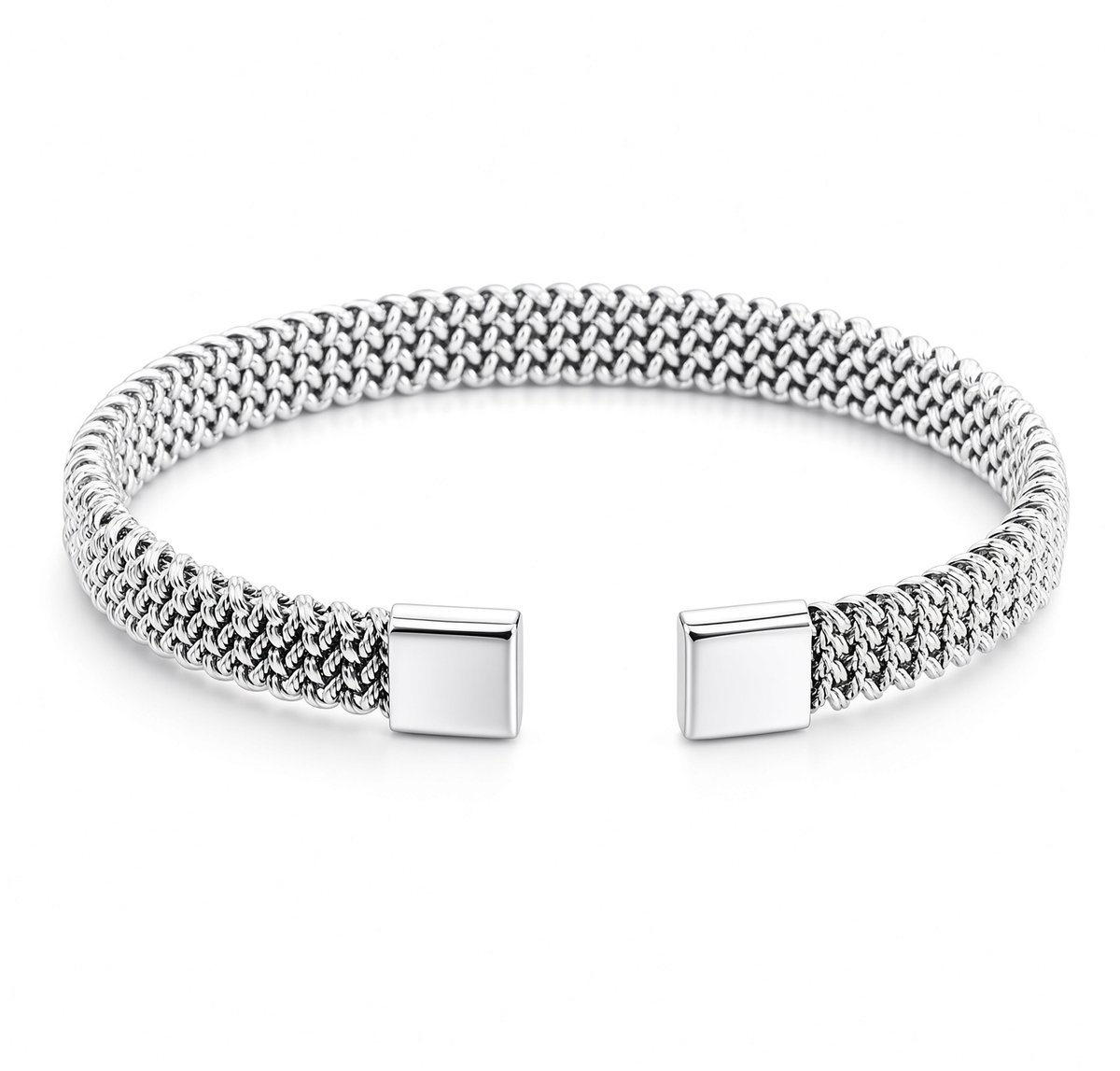 Zilverkleurige Hypoallergene Mesh Cuff Armband - Waterproof - 316L RVS - No-Fade