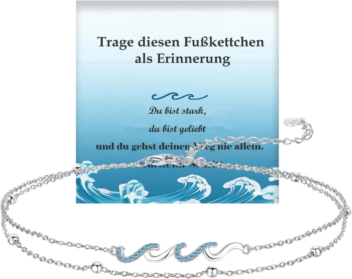 Elegante Wavy Enkelband voor Vrouwen van 925 Sterling Zilver met Zirconia, Perfect als Motivational Gift en Strandaccessoire, 22cm-26cm