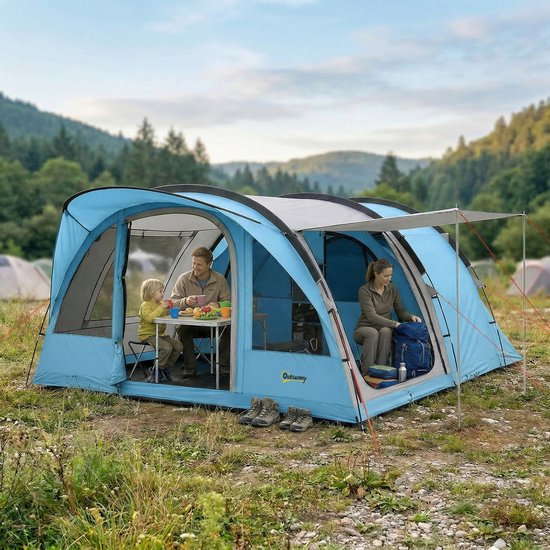 Outsunny Tunneltent-Glasvezel, Polyester-565L x 370B x 200H cm-Lichtblauw + Grijs — afbeelding 5