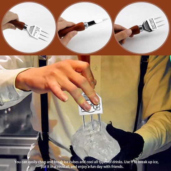 IJspons - ijscrusher - drielingkegel - roestvrijstalen ijsbijl - handmatig lichtgewicht - arbeidsbesparend - duurzaam - antislip - cocktailgereedschap - keukenaccessoires - geschikt voor bar, ijsblokjes, restaurant (bruin, 18,3*3,8 cm) — afbeelding 4