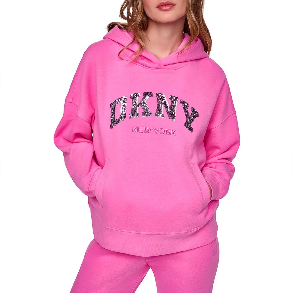 Dkny Varsity Sequin New York Hoodie Roze M Vrouw