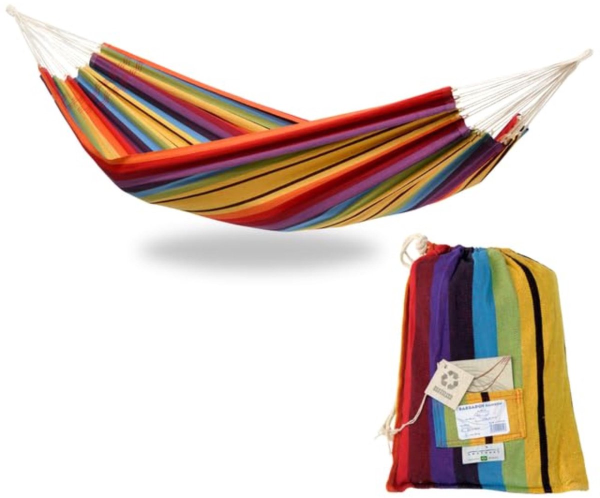Famanu – Klassieke hangmat XL, handgemaakt in Brazilië, tot 200 kg draagvermogen, 230 x 150 cm, voor 1-2 personen, kleurrijke strepen