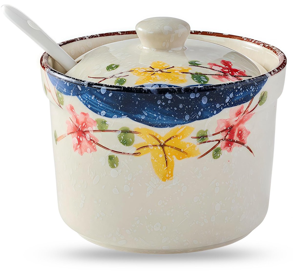 Famanu – Suikerpot met lepel, 300 ml, keramiek, zoutpot met deksel en lepel, ideaal voor kruidenpotjes in keuken en koffiebar
