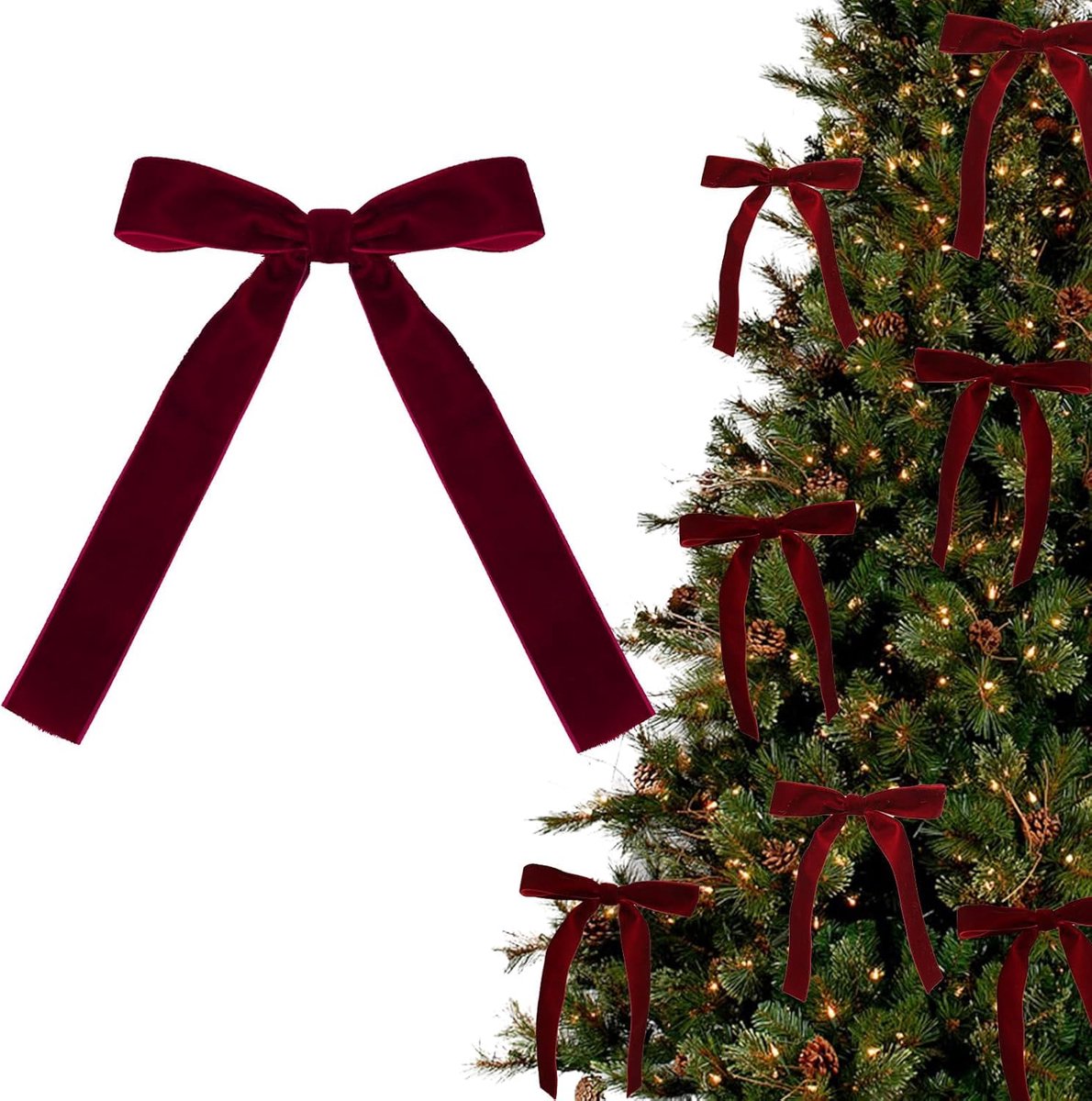 24 Stuks Wijnrode Fluwelen Kerststrikken - Decoratieve Strikken Voor Kerstboom En Cadeaus - Feestelijke Versiering Voor Kerstdecoratie