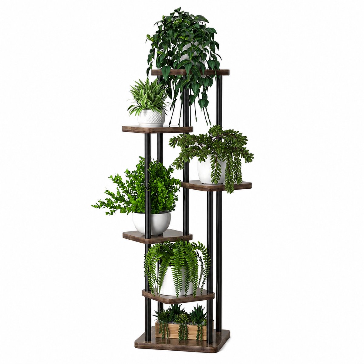 Vurnomi Plantenstandaard – Plantenrek – Bloemenrek – Plantentrap - Ruimtebesparend – Binnen en Buiten - 6 lagen - 132 cm - Zwart