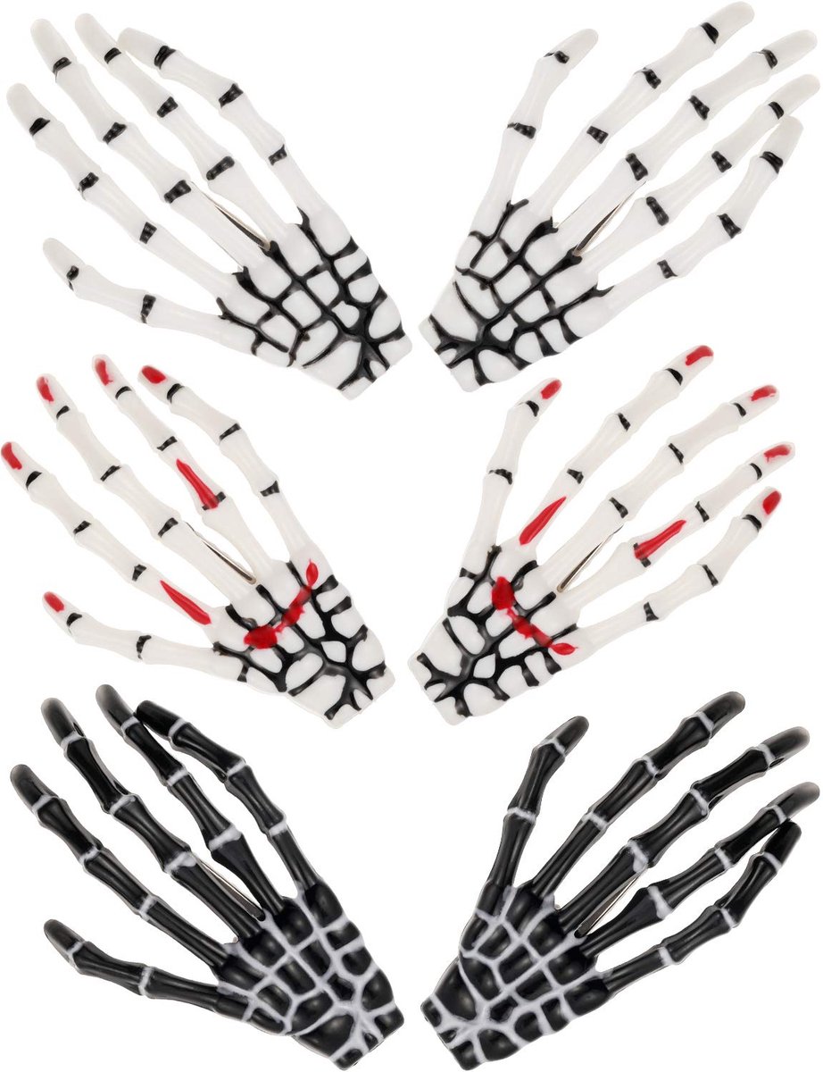Daity 6-delige set - Halloween schedel hand haarclip - Grappige haarclips, klassieke kleurencombinatie