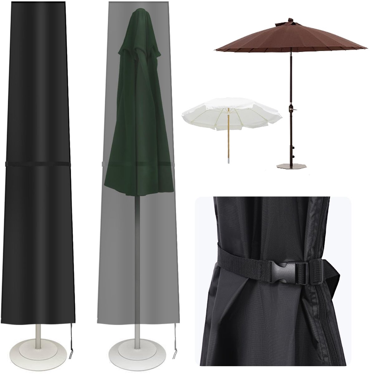 Famanu Waterdichte beschermhoes 210D voor Ø 2 m/3 m zweefparasol, markt- en tuinparasol, afmetingen 190 x 30/40/50 cm Zwart