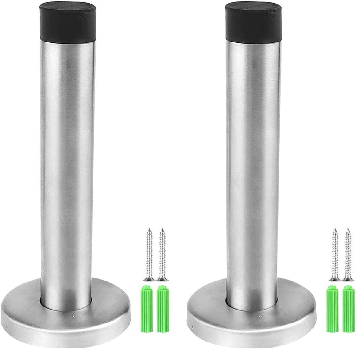 JaneYi 2 Pieces Door Stop Stopper Stainless Steel 120mm Wall Mounted Sound Dampening Bumper Rubber Buffer Protect - ShopVlot