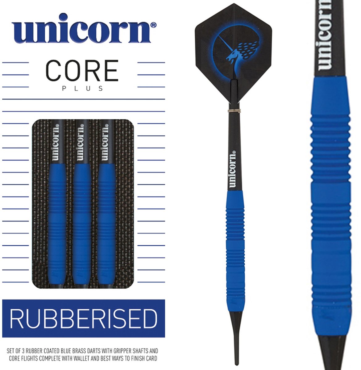 Unicorn Core Plus Rubberised Blue Soft Tip - Dartpijlen 16 Gram