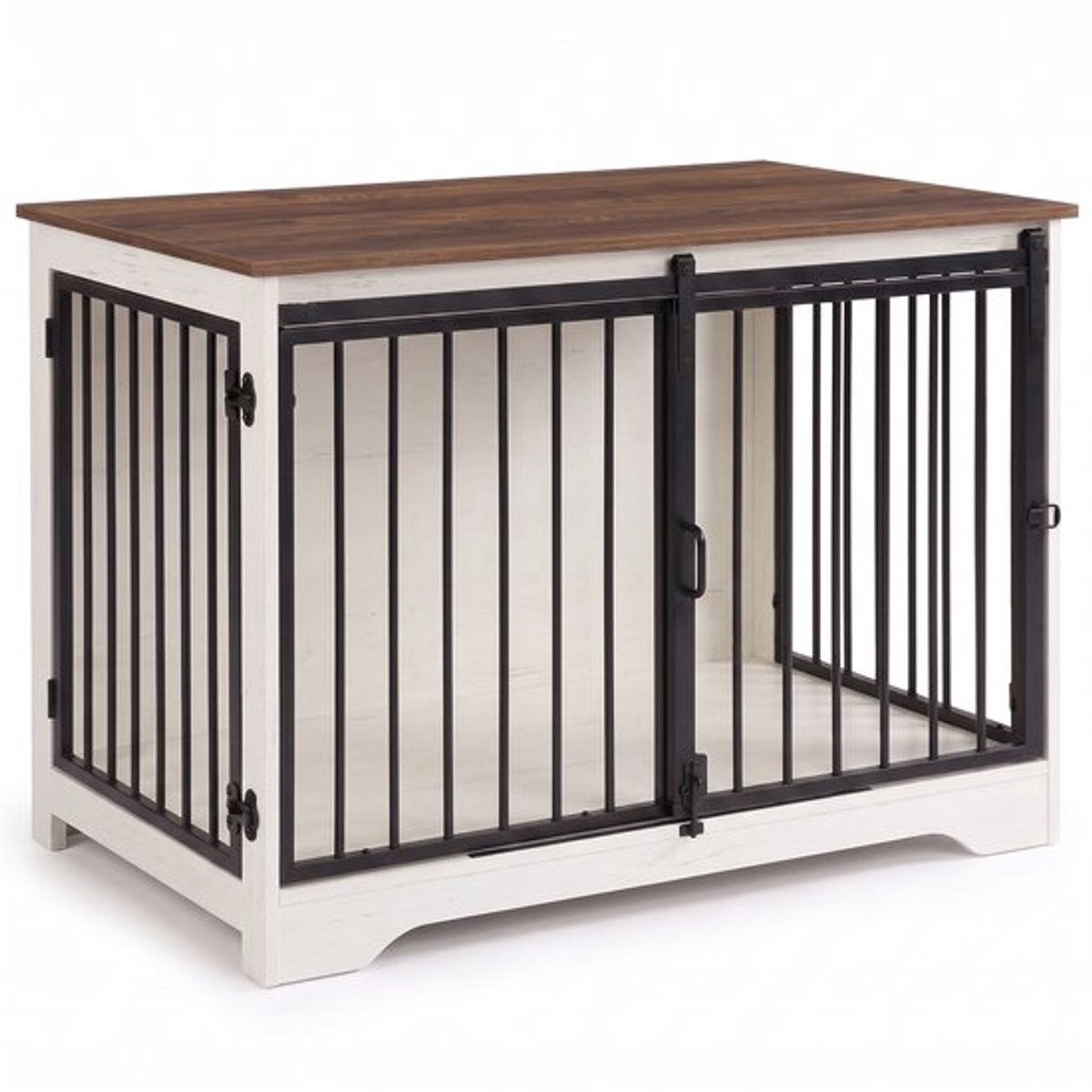 DeltaMerch Hondenbench - Hondenmand - Hondenhok - Middelgrote Honden - Schuifdeur - Extra zijdeur - 110 x 65 x 81 cm - Hout - Wit