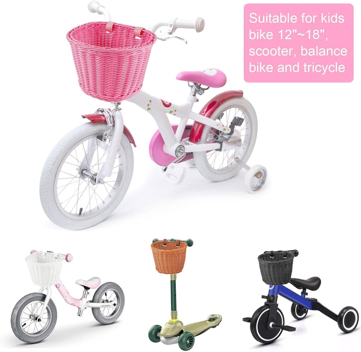 Fietsmandje Kinderfiets - Wit - 23,5 x 19,5 x 17 cm - Handgeweven - Voor Kinderen