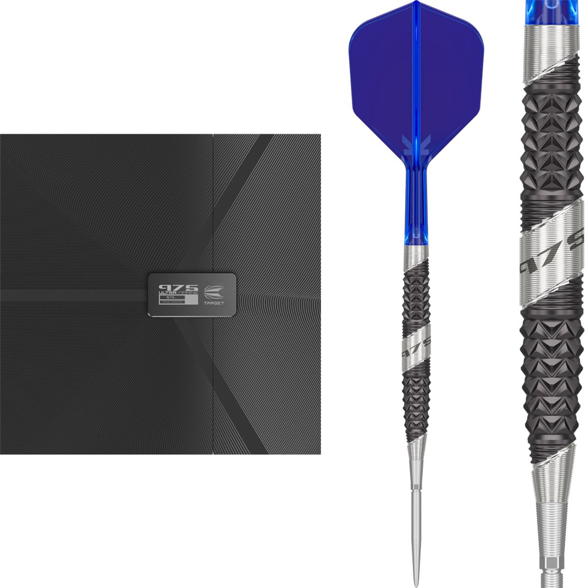 Target Darts 975 Ultra Marine Steel Tip Darts Set 24G Barrel 03 - 97.5% Tungsten Barrels met Levenslange Garantie - Swiss Point Systeem - K-Flex Flight en Shaft Systeem - Inclusief Takoma Wallet