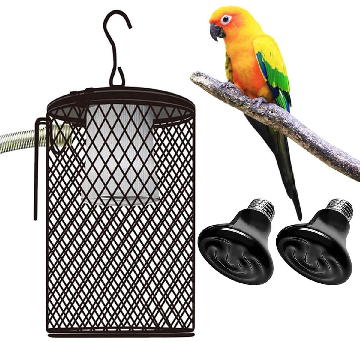 Verwarmingslamp Voor Reptielen Met 2 Keramische Lampen 50W+100W - Beschermrooster E27 Fitting Ophangbaar Ontwerp Levensduur 20.000 Uur - Voor Hagedissen Konijnen Chinchilla's En Schildpadden - Zwart