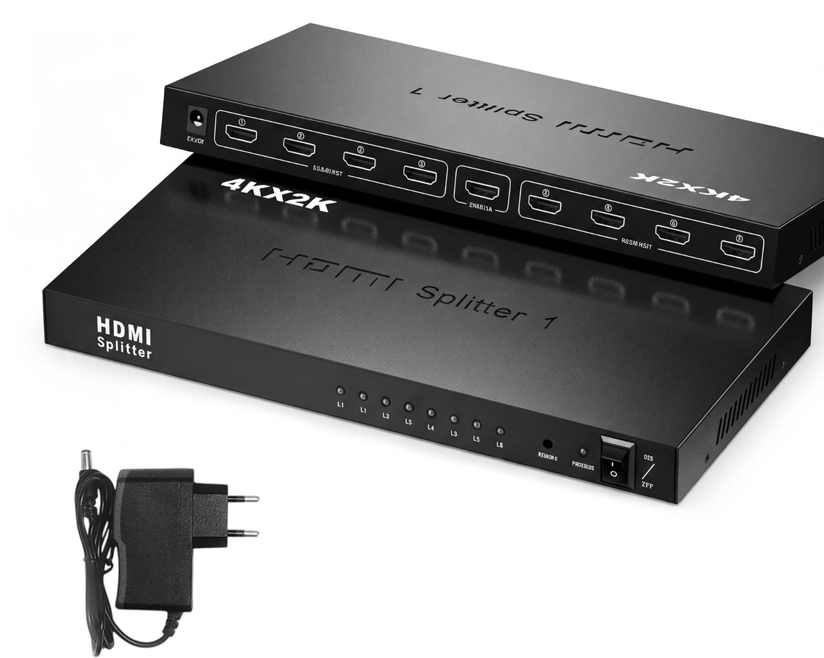 Fokelyi HDMI Verdeler 1 In 8 Uit - 720p/1080p/4K/3D -HDMI Splitter -HDMI Distributor-HDMI Hub -voor Laptop, PC, PS4, TV, Monitor & Projector - Universele A/V Signaalverdeler