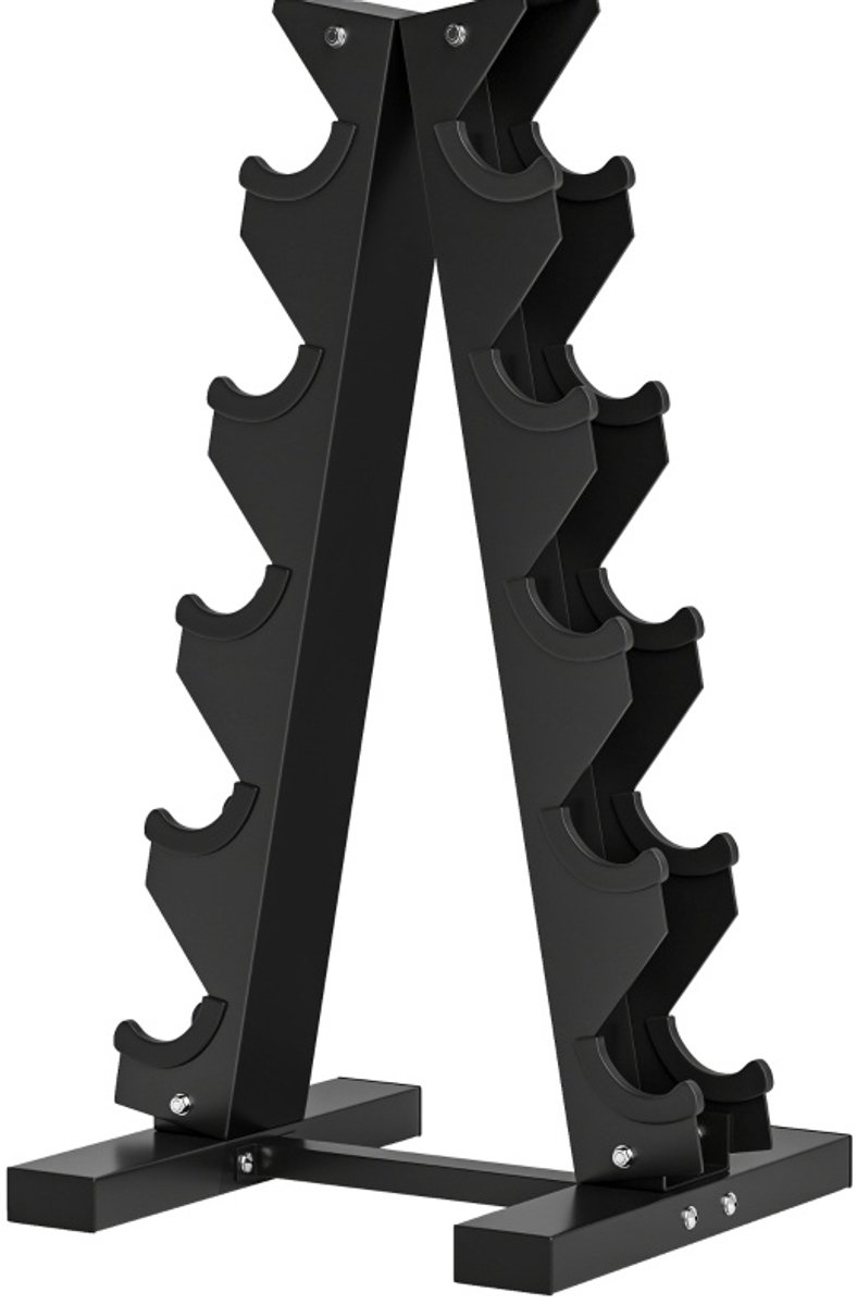 REDOM - Dumbbellrek - Voor 10 dumbbells - 5 niveaus A-vormig - Kunststof inserts en antislip voetdoppen - Staal - Zwart - 35 x 33 x 66 cm
