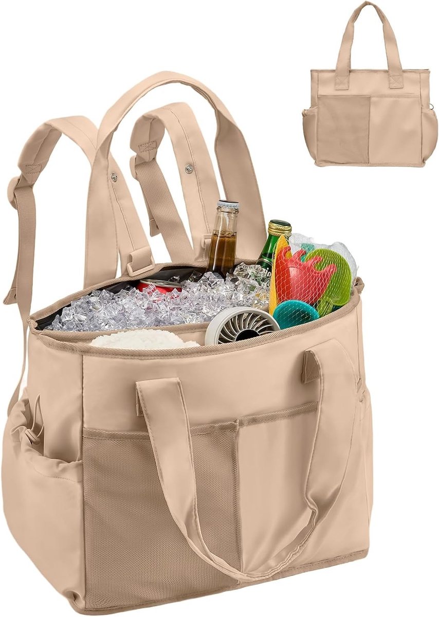 Vouwbare koelrugzak, 12 uur koeling, lekvrij en warmte-isolerend, perfect voor boodschappen, picknick, strand, reizen en kamperen